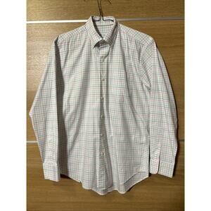 Peter Millar Shirt Mens sz M White Blue/Pink Check Button Up Long Sleeve Casual